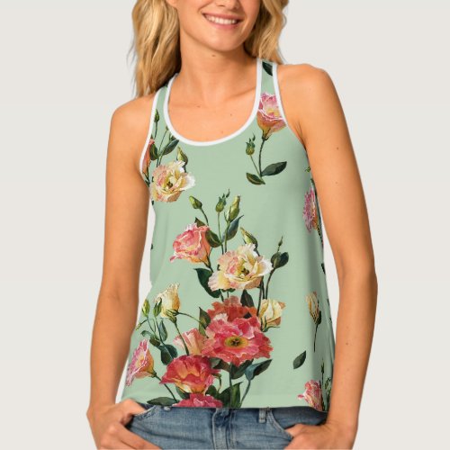 Victorian Lisianthus Olive Floral Watercolor Tank Top