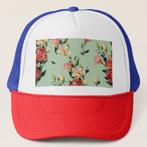 Victorian Lisianthus Olive Floral Watercolor Trucker Hat