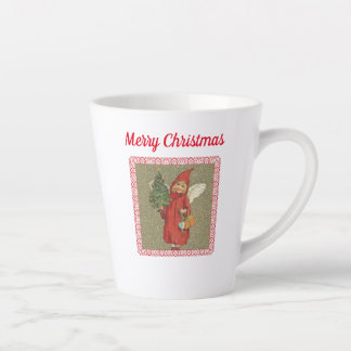 Victorian Little Angel Holding Christmas Tree Red Latte Mug