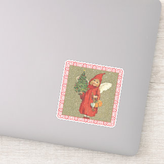 Victorian Little Girl Angel Christmas Tree Snow Sticker