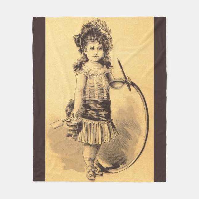 Victorian little girl print fleece blanket (Front)