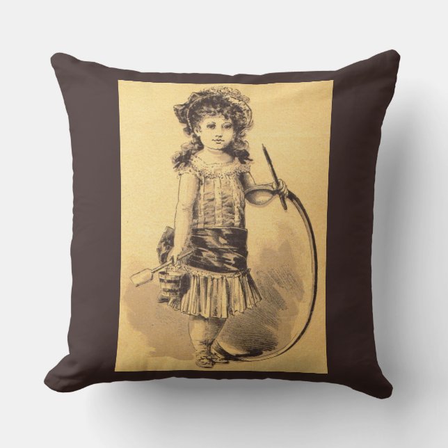 Victorian little girl print throw pillow (Front)