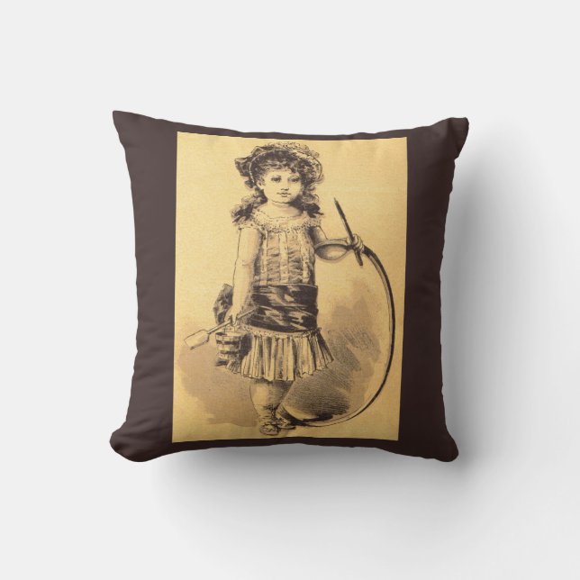 Victorian little girl print throw pillow (Front)