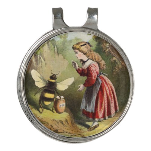 Victorian Little Girl Talking to Bumble Bee Honey  Golf Hat Clip
