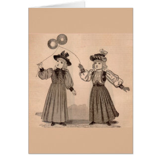 Victorian little girls with balloons cards