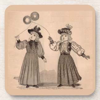 Victorian little girls with balloons coaster