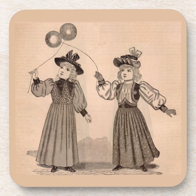 Victorian little girls with balloons coaster (Front)