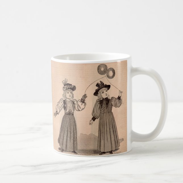 Victorian little girls with balloons coffee mug (Right)