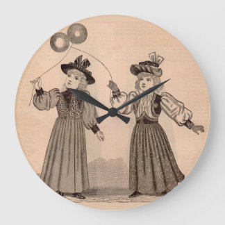 Victorian little girls with balloons large clock