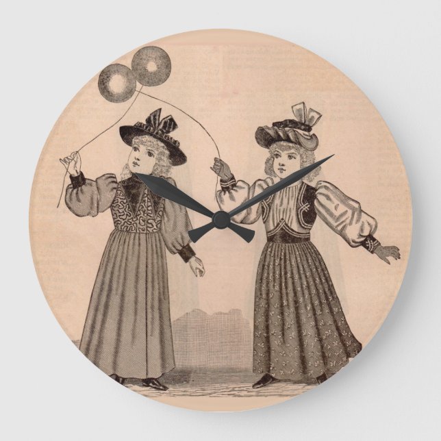 Victorian little girls with balloons large clock (Front)