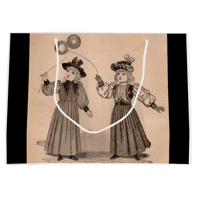 Victorian little girls with balloons large gift bag (Front)