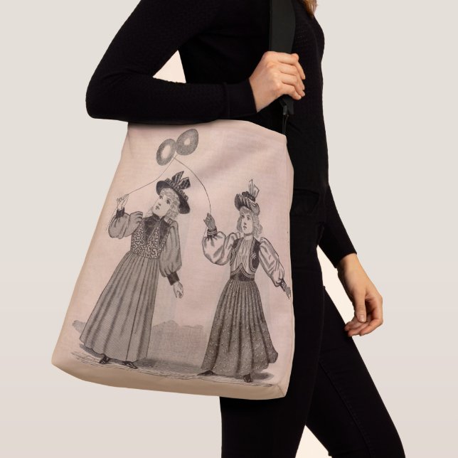Victorian little girls with balloons print crossbody bag (Close Up)