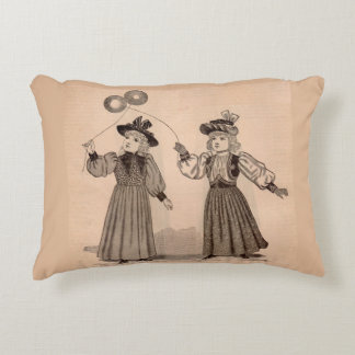 Victorian little girls with balloons print decorative pillow
