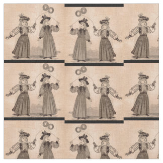 Victorian little girls with balloons print fabric