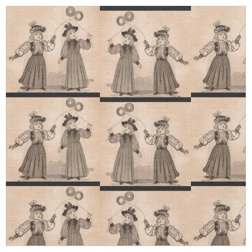 Victorian little girls with balloons print fabric