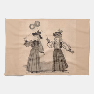 Victorian little girls with balloons print kitchen towel