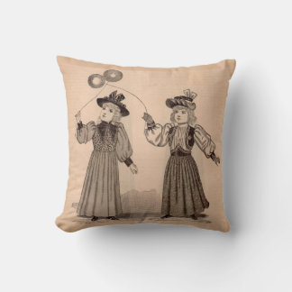 Victorian little girls with balloons print throw pillow