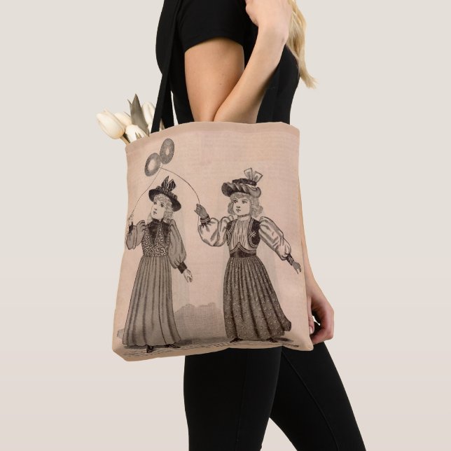 Victorian little girls with balloons print tote bag (Close Up)