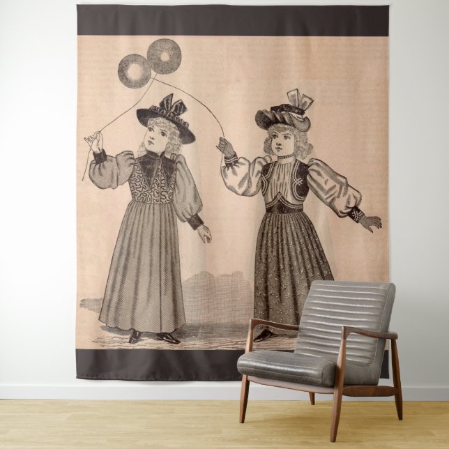 Victorian little girls with balloons tapestry (In Situ)