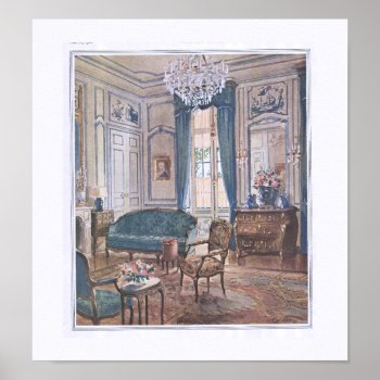 Victorian Living Room In Brown And Blue Poster by Vintage_Obsession at Zazzle
