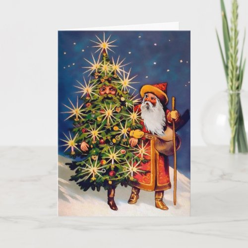 Victorian Living Tree and Santa Christmas Card