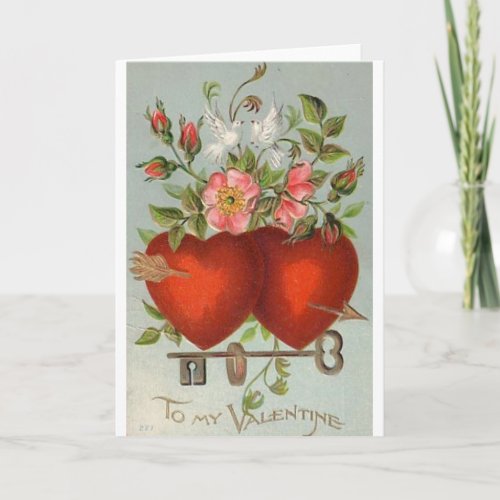 Victorian Locked Hearts Valentines Day Card