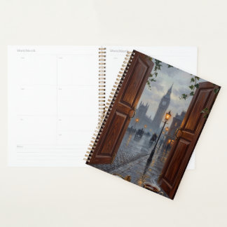 Victorian London Big Ben Rainy Day Oil Painting Planner