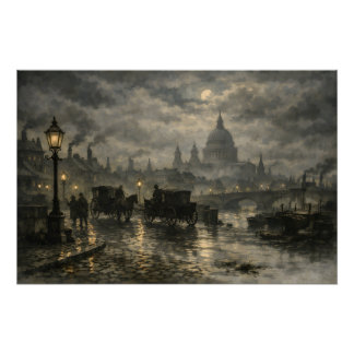 Victorian London Nightscape by BurnsInHell Poster