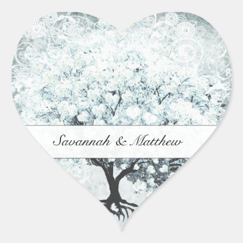 Victorian Love Bird Blue Damask Heart Leaf Tree Heart Sticker