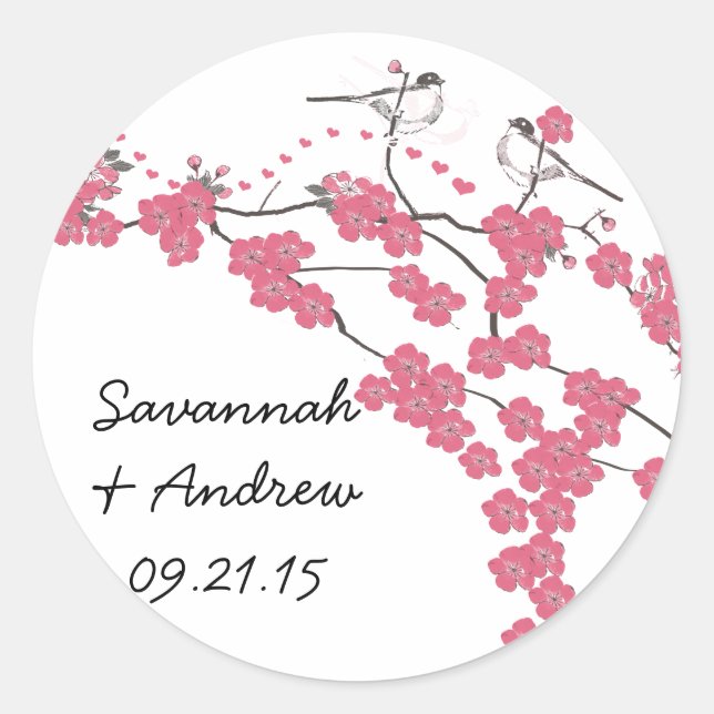 Victorian Love Bird Cherry Blossom Wedding Sticker (Front)