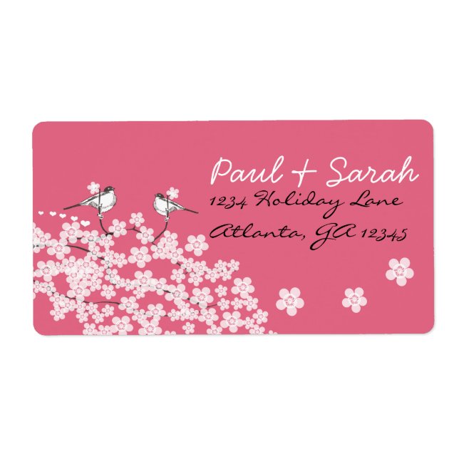 Victorian Love Bird Cherry Blossoms Wedding Lable Label (Front)