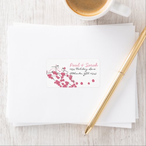 Victorian Love Bird Cherry Blossoms Wedding RSVP Label