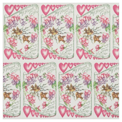 Victorian Love Birds Vintage Valentine's Day  Fabric