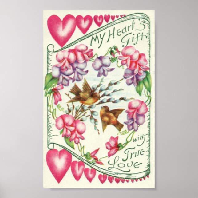 Victorian Love Birds Vintage Valentine's Day  Poster (Front)
