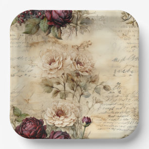 Victorian Love Letter Floral Parchment Paper Plates