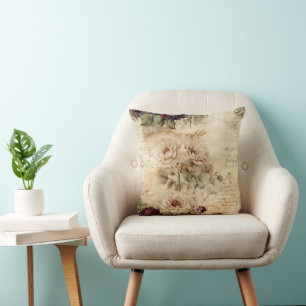 Victorian Love Letter Floral Parchment Throw Pillow