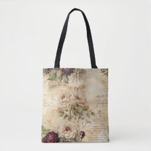 Victorian Love Letter Floral Parchment Tote Bag