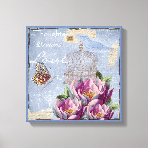 Victorian Love Thoughts Dreams Butterfly Bird Cage Canvas Print