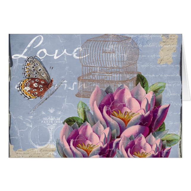 Victorian Love Thoughts Dreams Butterfly Bird Cage Cards (Front Horizontal)