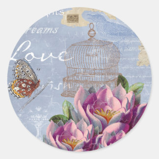 Victorian Love Thoughts Dreams Butterfly Bird Cage Classic Round Sticker