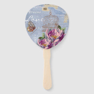 Victorian Love Thoughts Dreams Butterfly Bird Cage Hand Fan