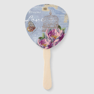 Victorian Love Thoughts Dreams Butterfly Bird Cage Hand Fan