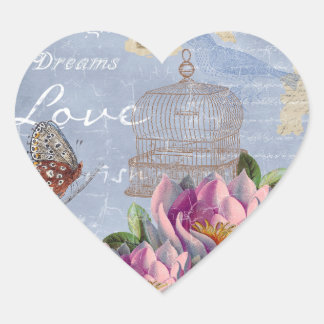 Victorian Love Thoughts Dreams Butterfly Bird Cage Heart Sticker