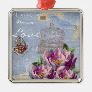 Victorian Love Thoughts Dreams Butterfly Bird Cage Metal Ornament