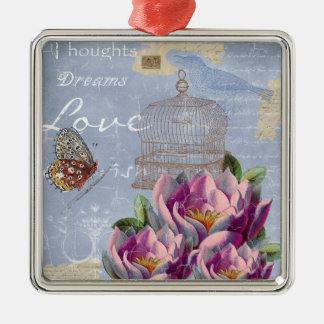 Victorian Love Thoughts Dreams Butterfly Bird Cage Metal Ornament