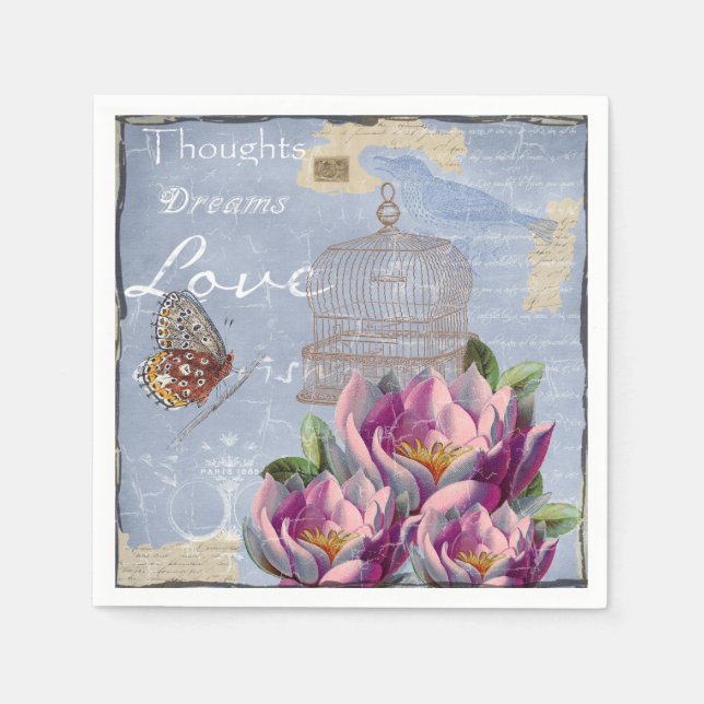 Victorian Love Thoughts Dreams Butterfly Bird Cage Napkins (Front)