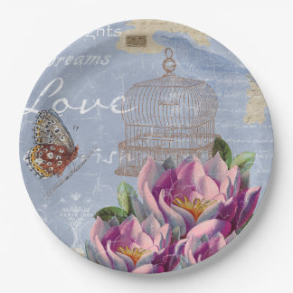 Victorian Love Thoughts Dreams Butterfly Bird Cage Paper Plates