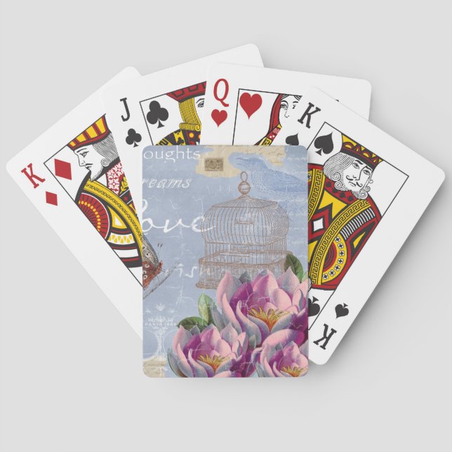 Victorian Love Thoughts Dreams Butterfly Bird Cage Poker Cards (Back)