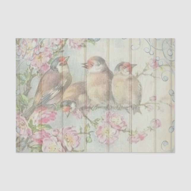 Victorian Lovebirds with Pink Flower Branches Tissue Paper (Front)