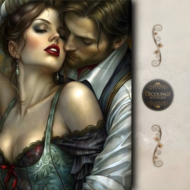 Victorian Lovers Seductive Embrace Decoupage Tissue Paper (Victorian Lovers Seductive Embrace Decoupage Tissue Paper)
